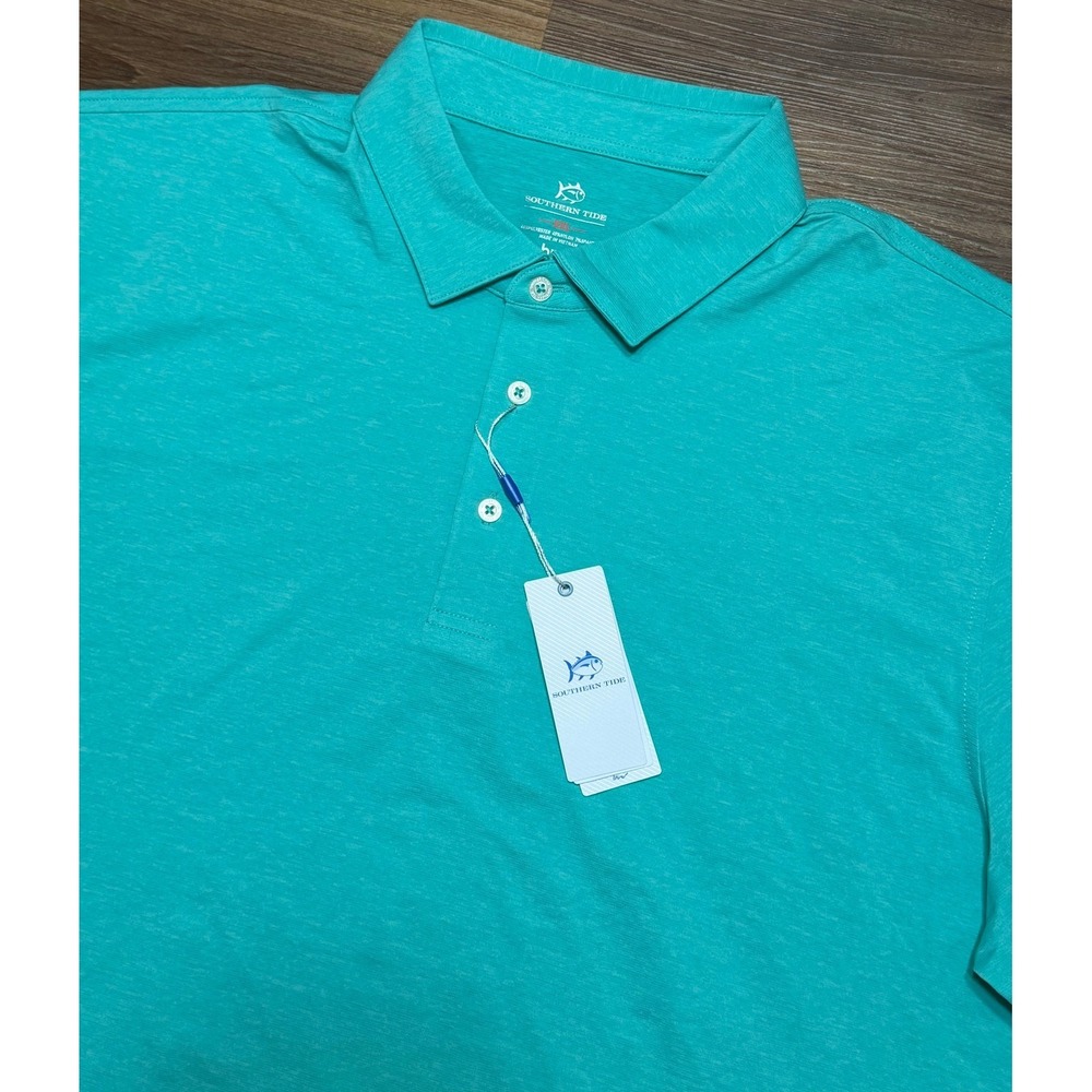 Southern Tide Mens Brreeze brrr Performance Heather Polo Turtle Green Sz 2XL